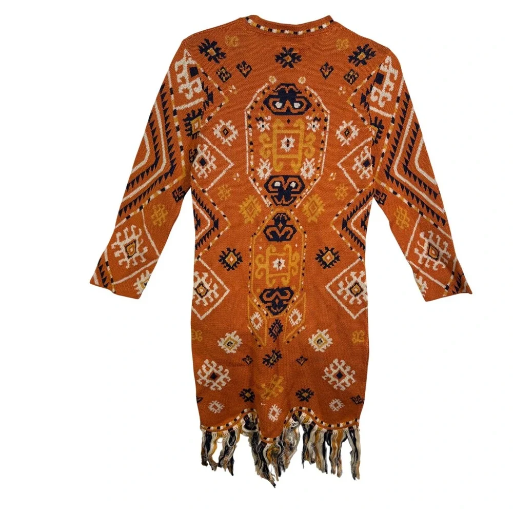 MOTHER Folksy Fringe The 3 Quarter Dress Pima Cotton Intarsia‎ Multi Size S/M
